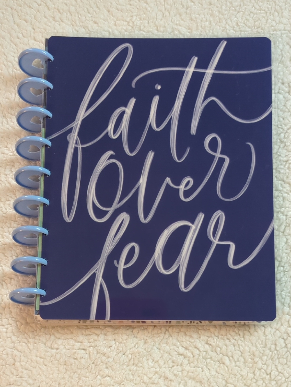 Happy Planner Faith Based Navy Journal with Light Blue Heart Discs